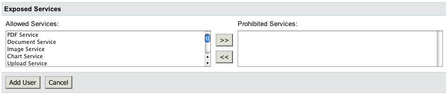 Selecting services allowed for the user Selecting services allowed for the user