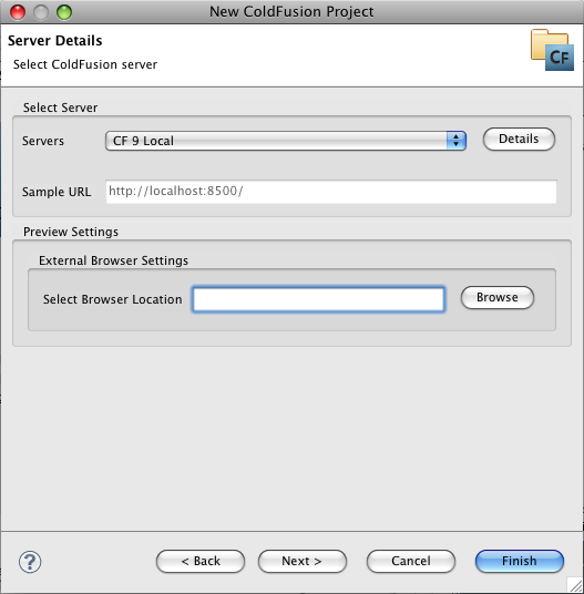 New CF Project - Server Details New CF Project - Server Details