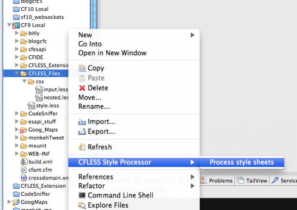 CFLESS-CSS ColdFusion Builder extension menu